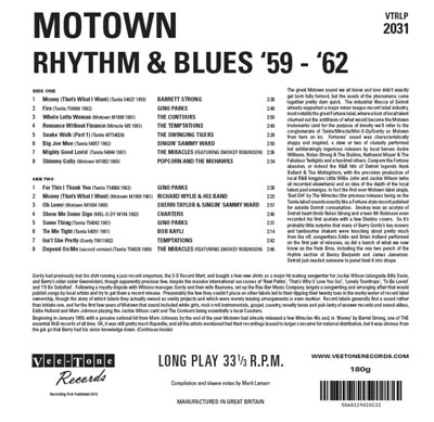 Motown Rhythm & Blues ’59-’62 limited edition vinyl album on Vee-Tone