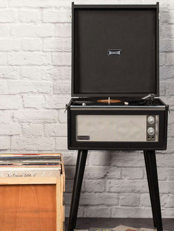 UO X Dansette record player with legs returns in a new monochrome finish