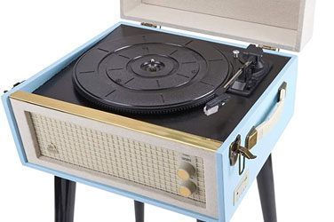 Dansette-style GPO Retro Bermuda record player with legs