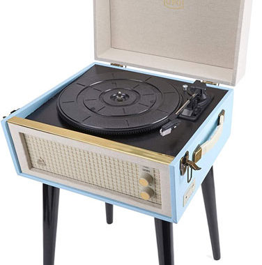 Dansette-style GPO Retro Bermuda record player with legs