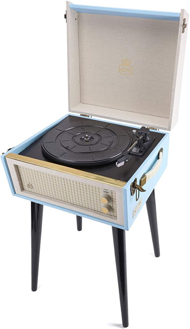 Dansette-style GPO Retro Bermuda record player with legs