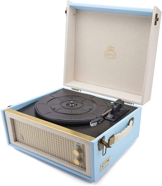 Dansette-style GPO Retro Bermuda record player with legs