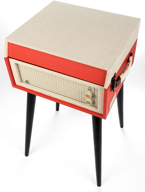 Dansette-style GPO Retro Bermuda record player with legs