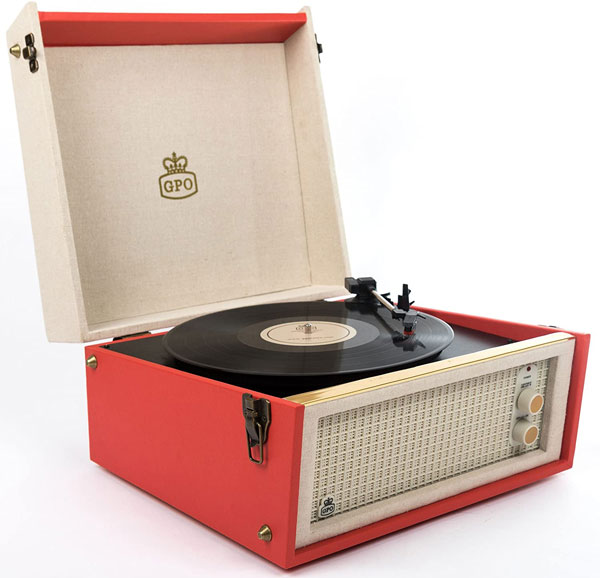 Dansette-style GPO Retro Bermuda record player with legs