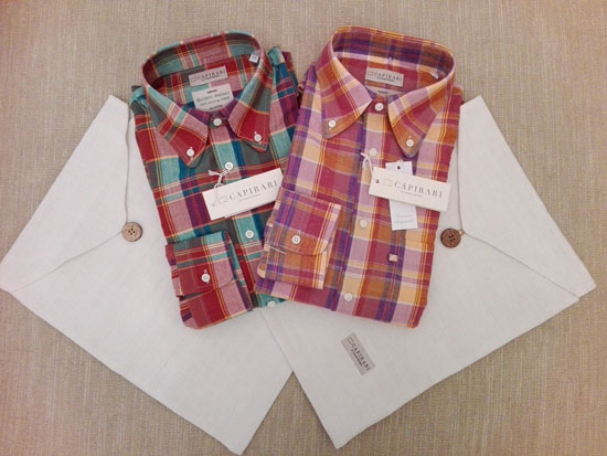 Vintage-style Flamingo button down madras shirts by Capirari