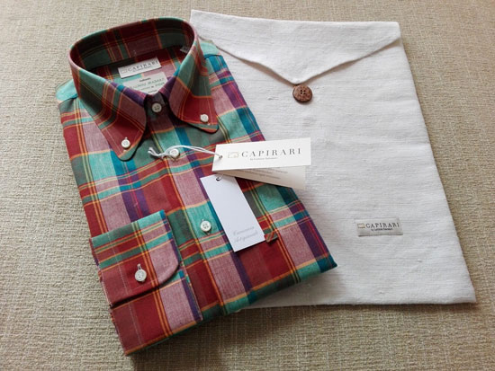 Vintage-style Flamingo button down madras shirts by Capirari