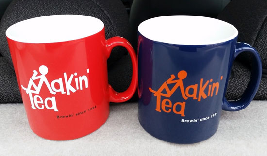 Limited edition Fay Hallam-designed Makin’ Time / Makin’ Tea mugs