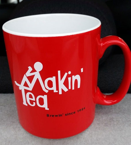 Limited edition Fay Hallam-designed Makin’ Time / Makin’ Tea mugs