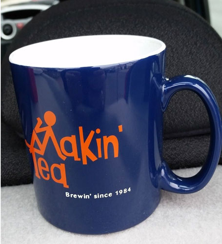 Limited edition Fay Hallam-designed Makin’ Time / Makin’ Tea mugs