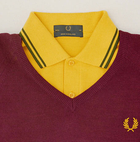 Fred Perry v-neck sweater returns in 1970s school colours