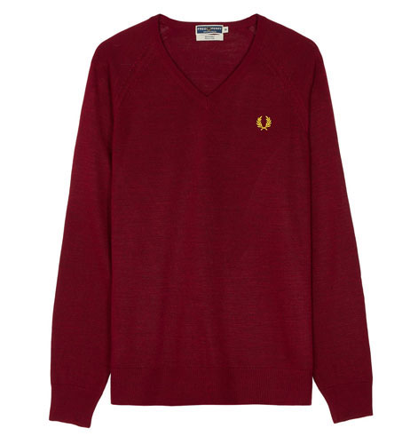 Fred Perry v-neck sweater returns in 1970s school colours