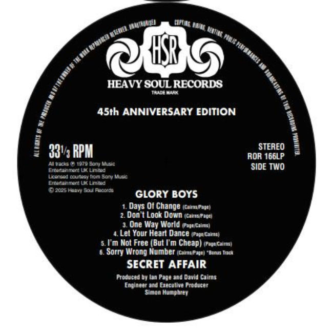 Secret Affair - Glory Boys 45th Anniversary Edition vinyl