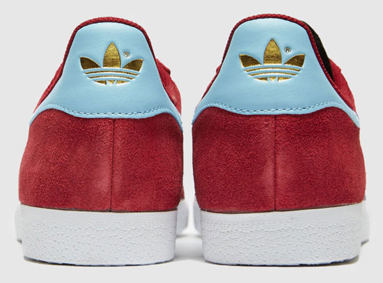 claret & blue adidas gazelles