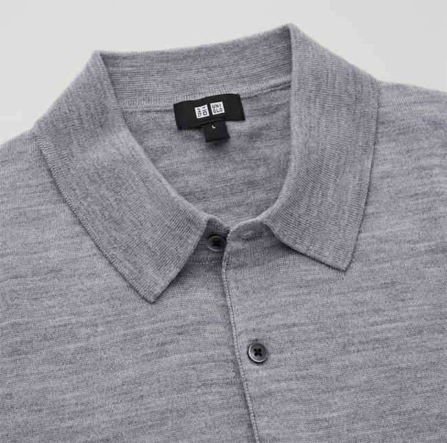 Extra-fine merino knit long-sleeved polo shirt