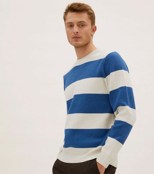 Striped crew neck sweater at Marks & Spencer