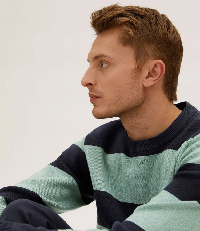 Striped crew neck sweater at Marks & Spencer