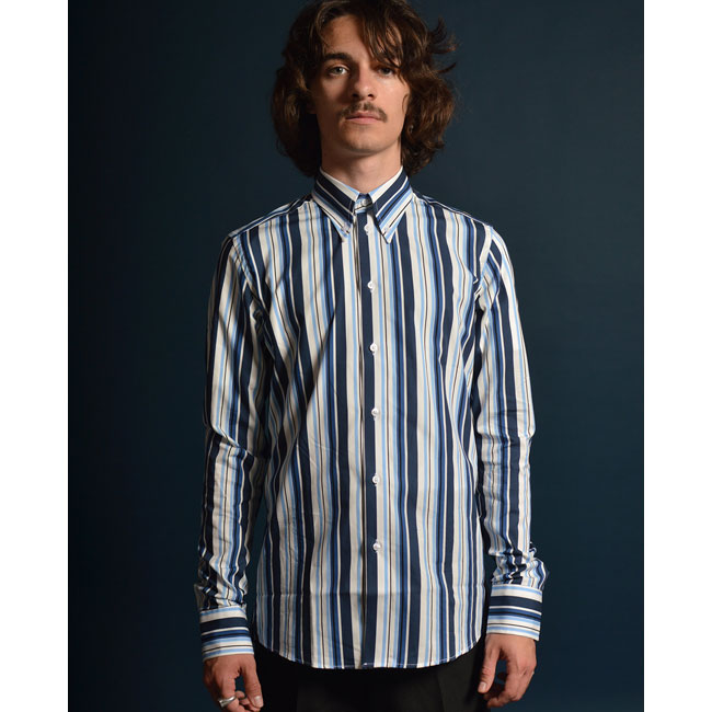 The Action-inspired Jackpot blue stripe button-down shirt